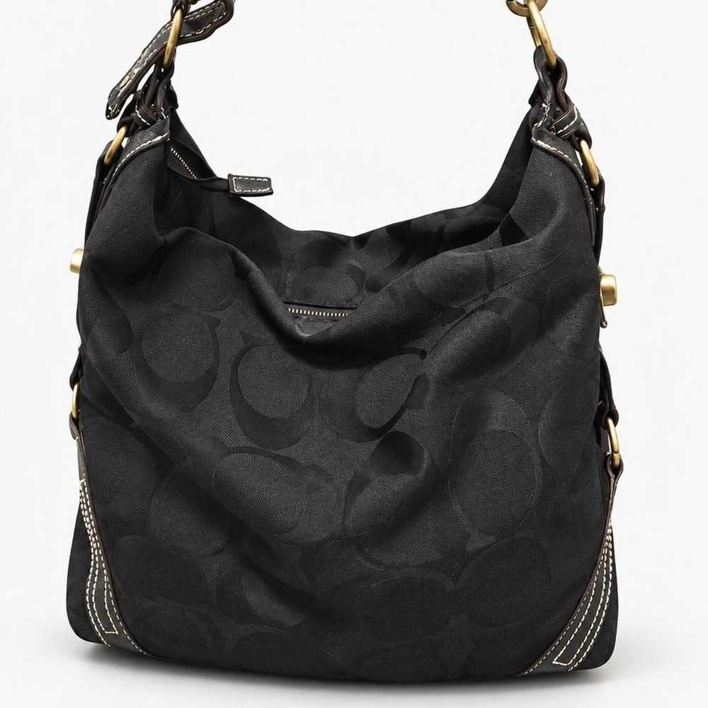 Coach Black Signature C Hobo Shoulder Bag Vintage No. 10620